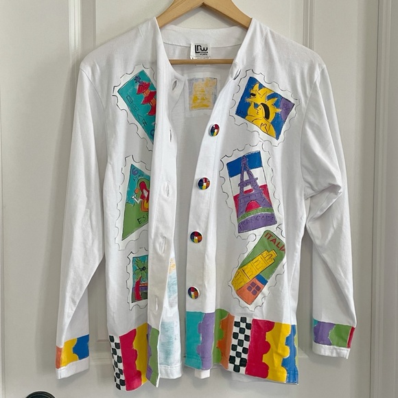 Artsy Hand-Painted Button-Up Cardigan Sweater - Hand Painted - Picture 3 of 8